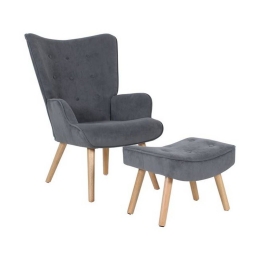 Πολυθρόνα & Σκαμπό Σετ Alma Ε7141,7 69x76x97/52x38x35cm Grey Velure Ύφασμα