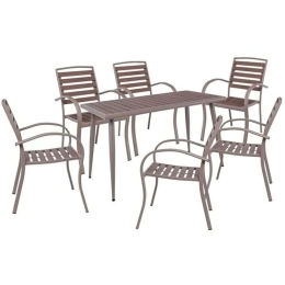 Τραπεζαρία Serrano (Σετ 7Τμχ) Ε6891,S 130x70x75cm Walnut-Beige 6 Θέσεων