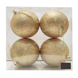 Χριστουγεννιάτικες Μπάλες Με Glitter (Σετ 4τμχ) 10cm Gold