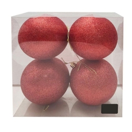 Χριστουγεννιάτικες Μπάλες Με Glitter (Σετ 4τμχ) 10cm Red