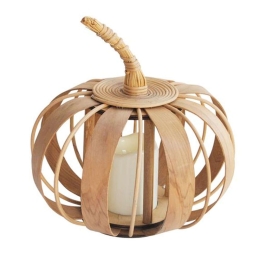 Φανάρι Σχέδιο Κολοκύθα Με Κερί Led 00.06.61343 Φ27x27cm Natural Ξύλο Paulownia