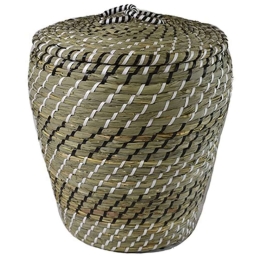 Καλάθι Απλύτων Με Καπάκι Ριγέ 00.06.67224 38x40cm Ψάθινο Natural-Black Ψάθα