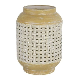 Φανάρι Με Ψάθα 013.787388 18x25,5cm Gold-White Μέταλλο,Ψάθα