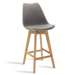 Σκαμπό Μπαρ Gaston 029-000055 Grey-Natural Ξύλο,Πολυπροπυλένιο,Τεχνόδερμα