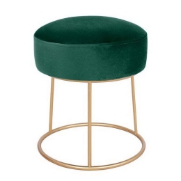 Σκαμπό Karlo HM8411.03 Σκούρο Πράσινο-Χρυσό Φ36x38cm Βελούδο, Μέταλλο