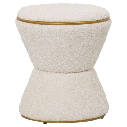 Σκαμπό Στρογγυλό Linner HM9604.16 Φ38,5x43cm Με Μπουκλέ Ύφασμα Ecru-Gold Ύφασμα