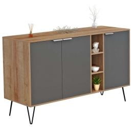 Μπουφές Cabron HM8874.11 Με Πόδια 142x40x83cm Natural-Anthracite Μελαμίνη,Μέταλλο