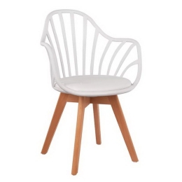 Πολυθρόνα Becky 57x57x84 HM8455.01 Με Ξύλινα Πόδια White Σετ 4τμχ Ξύλο,Τεχνόδερμα