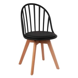 Καρέκλα Alina HM8456.02 Με Ξύλινα Πόδια 47x56x84 Black Σετ 4τμχ Πολυπροπυλένιο,Ξύλο,Μέταλλο