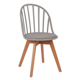Καρέκλα Alina HM8456.10 Με Ξύλινα Πόδια 47x56x84 Grey Σετ 4τμχ Πολυπροπυλένιο,Ξύλο,Μέταλλο