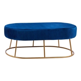Σκαμπό-Παγκάκι Alinafe HM8635.08 118x64x40,5Υcm Blue-Gold Βελούδο, Μέταλλο