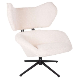 Πολυθρόνα Περιστρεφόμενη Bryll HM9597.06 86x90x97cm Με Μεταλλική Βάση & Μπουκλέ Ύφασμα Ecru-Black Μέταλλο,Ύφασμα