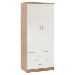 Ντουλάπα Reina HM338.06 Δίφυλλη Με 2 Συρτάρια 80x42,5x180,5cm Sonama-White Δίφυλλη Μελαμίνη
