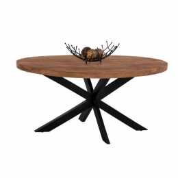 Τραπέζι HM8482.11 Oval Από Μασίφ Ξύλο Mango 160x90x77cm Natural-Black Μέταλλο,Ξύλο