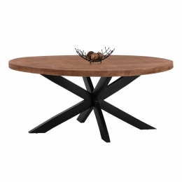 Τραπέζι HM8483.11 Oval Από Μασίφ Ξύλο Mango 210x100x78cm Natural-Black Μέταλλο,Ξύλο