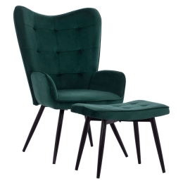 Πολυθρόνα - Μπερζέρα Με Υποπόδιο Crawley HM8918.03 70x57x103cm Black-Green