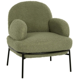 Πολυθρόνα Agnes HM9525.27 74x71x83cm Με Μεταλλικά Πόδια & Ύφασμα Μπουκλέ Olive