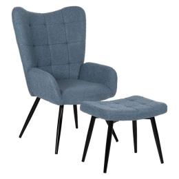 Πολυθρόνα Crawley HM8918.24 70x74x105cm Με Υποπόδιο & Μπουκλέ Ύφασμα Blue Μέταλλο,Ύφασμα