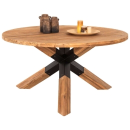 Τραπέζι Τραπεζαρίας Στρογγυλό HM9559 Φ150x78cm Με Χιαστί Ξύλινα Πόδια Natural-Black Μέταλλο,Ξύλο