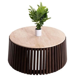 Τραπέζι Σαλονιού Krest HM9712 Φ90x40cm Από Μασίφ Ακακία Brown Ξύλο
