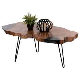 Τραπέζι Σαλονιού Glaze HM9750 110x60x48cm Με Μεταλλικά Πόδια Από Ξύλο Teak Natural-Black Ξύλο