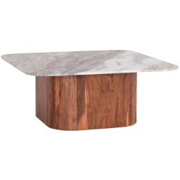 Τραπέζι Σαλονιού Volti HM18000 100,5x100,5x40cm Marble Effect Grey-Natural