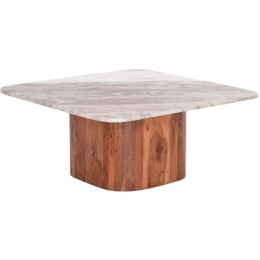 Τραπέζι Σαλονιού Volti HM18001 80,5x80,5x37cm Marble Effect Grey-Natural