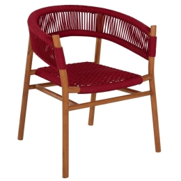 Πολυθρόνα Irving HM9797 60x55x75cm Με Σχοινί Από Ξύλο Teak Natural-Bordeaux Ξύλο,Σχοινί