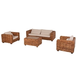 Σαλόνι Κήπου (Σετ 4Τμχ) Tropel HM9656 Με Μαξιλάρια White-Natural 4 Θέσεων