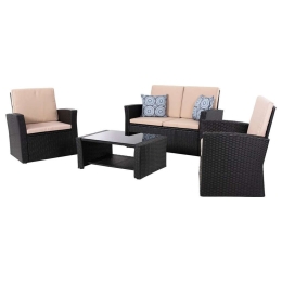 Σαλόνι Κήπου (Σετ 4Τμχ) Thore HM5978 Με Μαξιλάρια Anthracite-Beige 4 Θέσεων