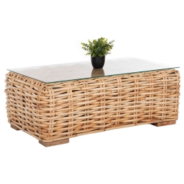 Τραπέζι Σαλόνι Κήπου Tropel HM9811 110x60x40cm Με Γυαλί Ασφαλείας Natural