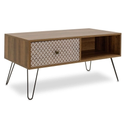 Τραπεζάκι Σαλονιού Boho Walnut Με Μεταλλικά Πόδια 100X50X46Cm 066-000005 Μελαμίνη