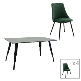Τραπεζαρία Lifo - Giselle (Σετ 5Τμχ) 096-000031 140x80x75cm Cement-Green 4 Θέσεων Mdf,Μέταλλο,Ύφασμα