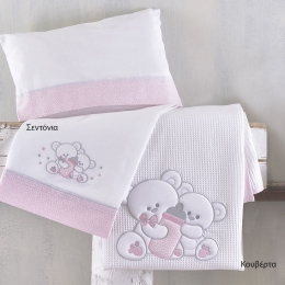 Κουβέρτα Βρεφική Πικέ Με Κέντημα Cuddles 585 Pink Ρυθμός Κούνιας 120x150cm 100% Βαμβάκι