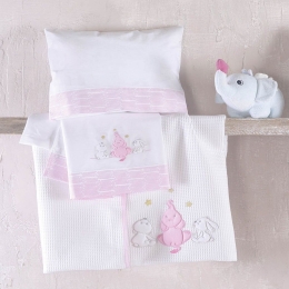 Κουβέρτα Βρεφική Με Κέντημα Elephant Friends Pink Ρυθμός Κούνιας 120x150cm 100% Βαμβάκι