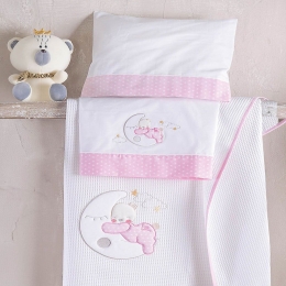 Κουβέρτα Βρεφική Με Κέντημα Moon Swing Pink Ρυθμός Κούνιας 120x150cm 100% Βαμβάκι