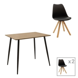 Τραπεζαρία Cuba-Caron 127-000172 (Σετ 3Τμχ) 70x70x75cm Black-Natural 2 Θέσεων