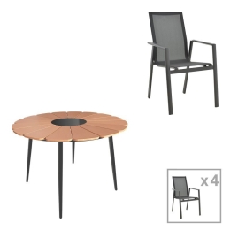 Τραπεζαρία Κήπου Pinap-Dashiell 152-000100 (Σετ 5Τμχ) Black-Natural 5 Θέσεων
