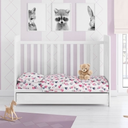 Σεντόνι Βρεφικό Hearts 12 Grey-Pink DimCol Λίκνου 80x110cm 100% Βαμβάκι