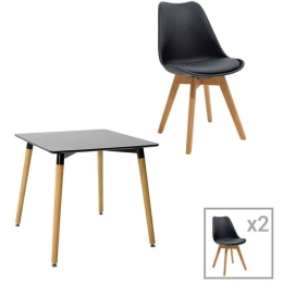 Τραπεζαρία Natali-Gaston (Σετ 3Τμχ) 200-000702 80x80x75cm Natural-Black 2 Θέσεων Mdf,Μέταλλο