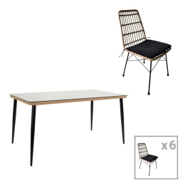 Τραπεζαρία Κήπου Naoki U 200-000965 (Σετ 7Τμχ) Natural-Black 7 Θέσεων