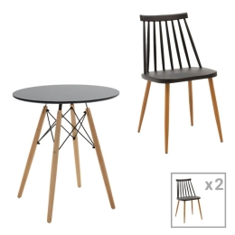 Τραπεζαρία Aurora-Julita 200-000971 (Σετ 3Τμχ) Φ60x73cm Natural-Black 2 Θέσεων