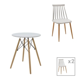Τραπεζαρία Aurora-Julita 200-000977 (Σετ 3Τμχ) Φ60x73cm White-Grey-Natural 2 Θέσεων