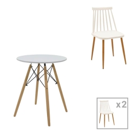 Τραπεζαρία Aurora-Julita 200-000983 (Σετ 3Τμχ) Φ60x73cm White-Natural 2 Θέσεων