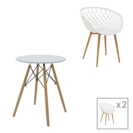 Τραπεζαρία Ezra-Julita 200-000995 (Σετ 3Τμχ) Φ60x73cm White-Natural 2 Θέσεων