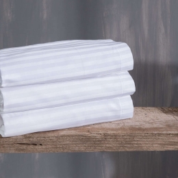 Σεντόνι Μονοχρωμο Σατέν Stripes White Ρυθμός Queen Size 225x270cm 100% Βαμβάκι