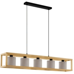Φωτιστικό Οροφής - Ράγα Granados 390109 100x20x150cm 5xE27 25W Brown-Cappuccino Eglo Ατσάλι,Ύφασμα,Ξύλο