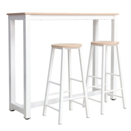 Σταντ Μπαρ Marle Με Σκαμπό (Σετ 3τμχ) 120x40x100cm Natural-White