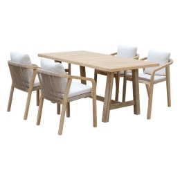 Τραπεζαρία Malibu 228-000016 (Σετ 5τμχ) 170x90x75,5cm Natural-Beige 4 Θέσεων