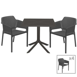 Τραπεζαρία Groovy-Integral (Σετ 5Τμχ) 253-000081 80x80x74,5cm Anthracite 4 Θέσεων